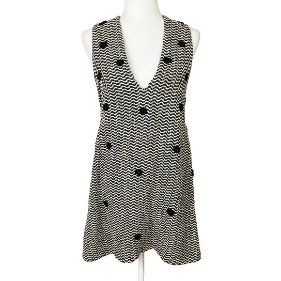 Free People Mod Mini A-Line Jumper Dress Size S Woven Polka Dot V-Neck Pockets - Picture 1 of 7